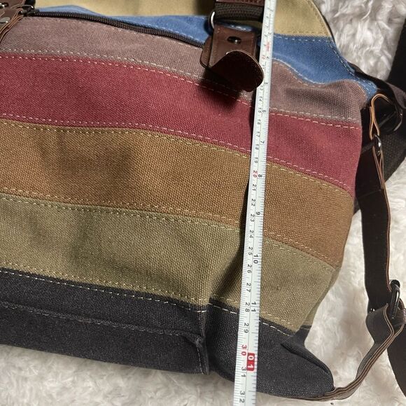 SUNSHINEJING Striped Canvas Tote Crossbody Strap Double Handles - Picture 8 of 12